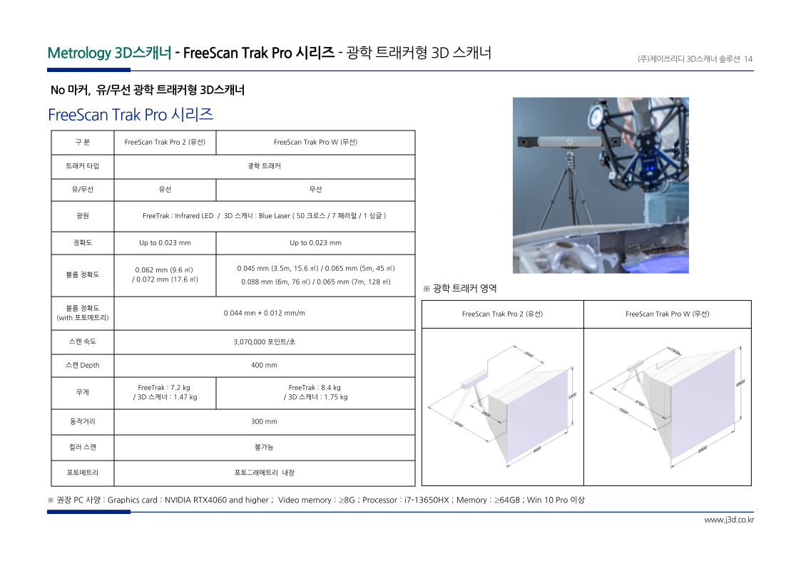 FREESCAN TRAK PRO2,FREESCAN TRAK PROW 기술사양 및 특장점